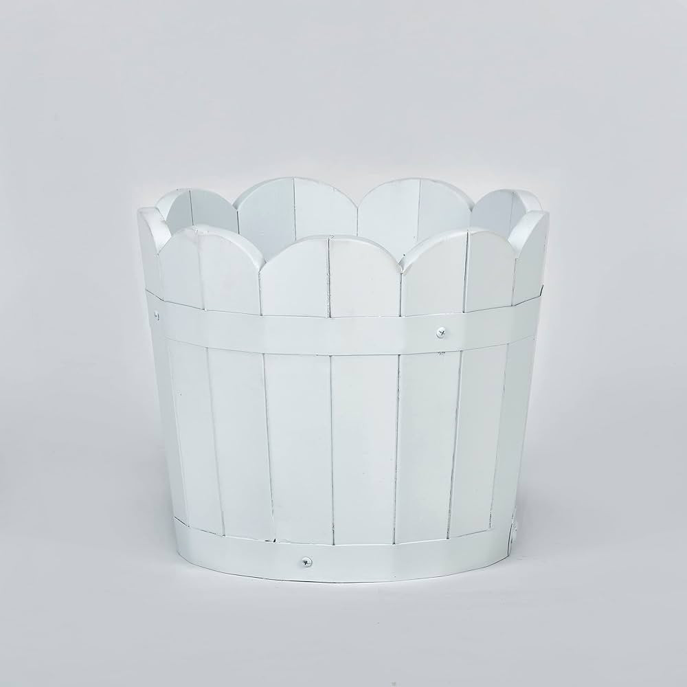 Worth Imports 9" White Scalloped Acacia Barrel Wood Planter, 10.5" x 10.5" x 9" | Amazon (US)