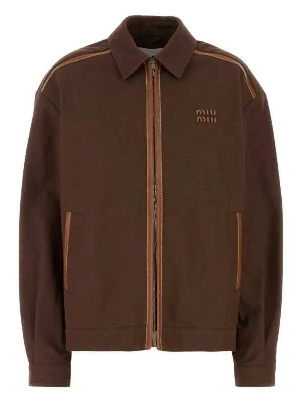 Miu Miu leather-trimmed Cotton Jacket | Brown | FARFETCH UK | Farfetch Global