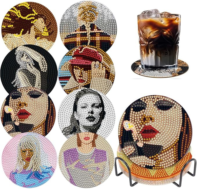 8 PCS Singer Diamond Art Coasters Kits, Pop Star Diamond Painting Coasters with Holder Set of 8, ... | Amazon (US)