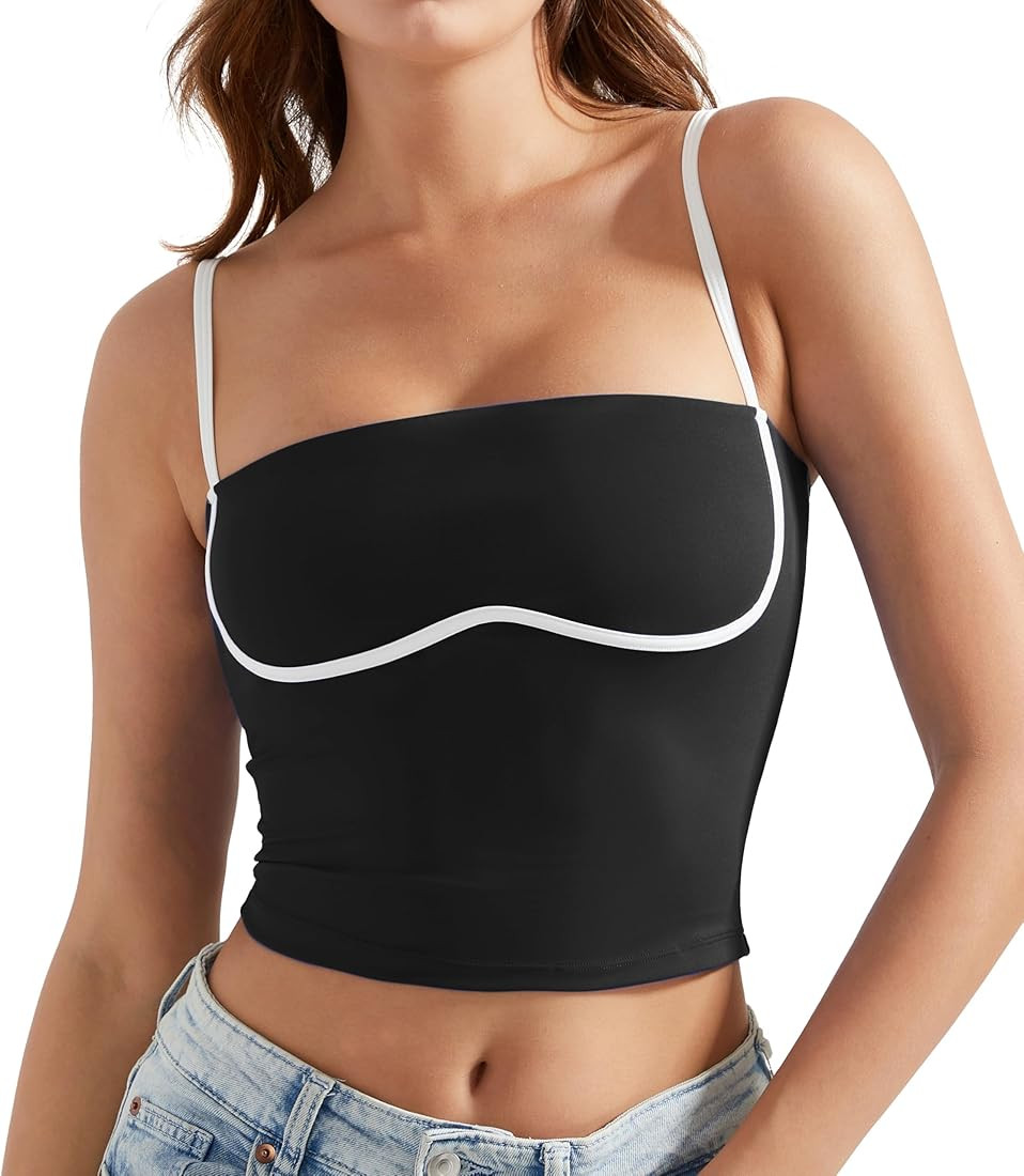 OMKAGI Womens Workout Tank Tops Adjustable Strap Longline Sports Bra Padded Sleeveless Top | Amazon (US)