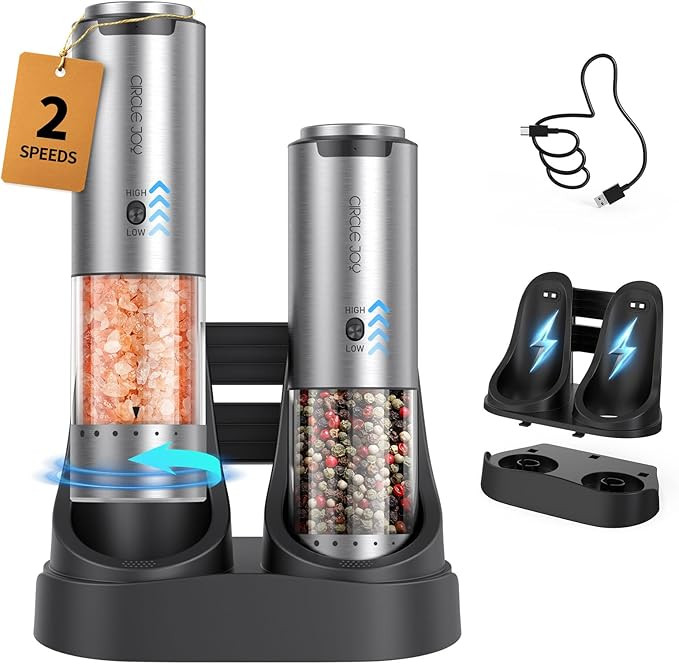 CIRCLE JOY Rechargeable Salt and Pepper Grinder Set Stainless Steel Electric Pepper Grinders with... | Amazon (US)