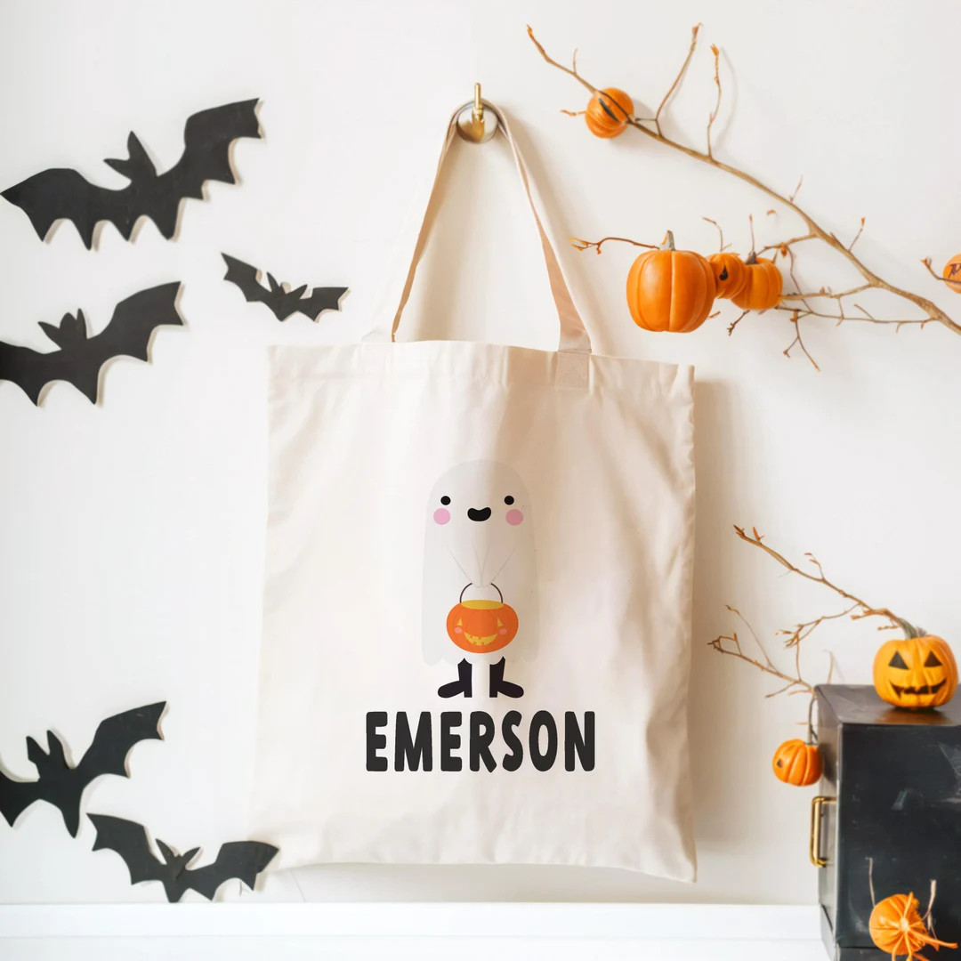 Trick or Treating Ghost Halloween Personalized Trick or Treat Tote Bag Custom Cute Ghost and Pump... | Etsy (US)