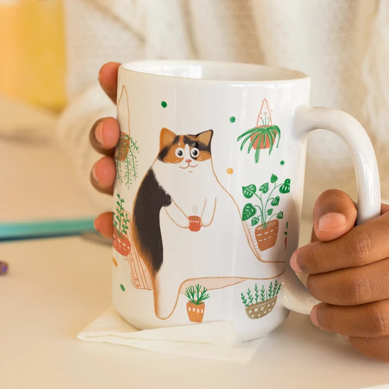 Funny Calico Cat Drinking Coffee Ceramic Mug | Etsy | Etsy (US)
