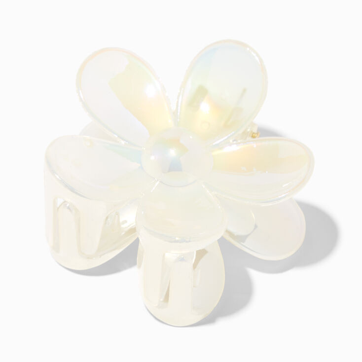 Iridescent Medium Flower Hair Claw - White | Claire's (US)
