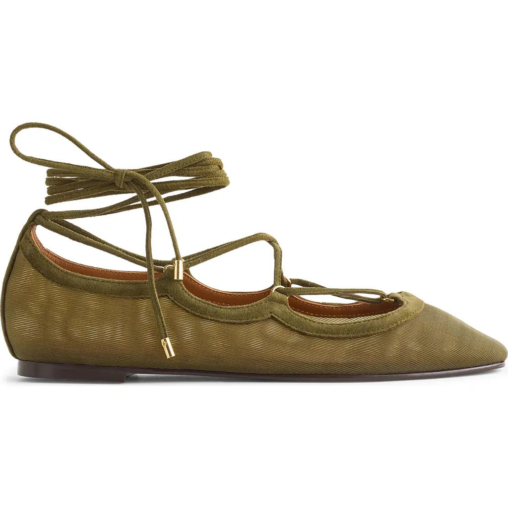 Madewell The Greta Lace-Up Ballet Flat in Dark Olive at Nordstrom, Size 9 | Nordstrom