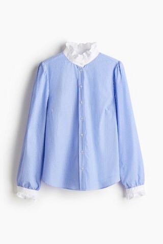 H & M - Blouse with Ruffled Collar - Blue | H&M (US + CA)