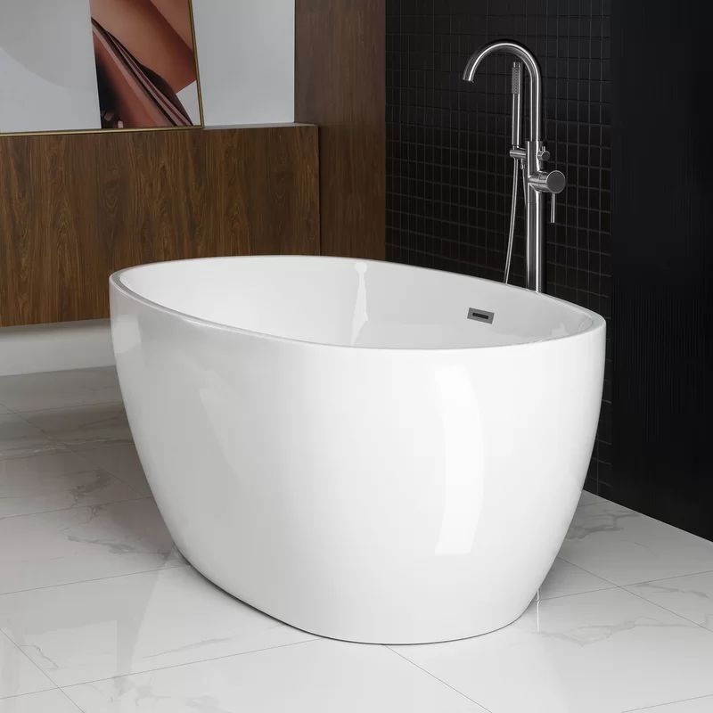 B0018 -C-Drain &O 59" x 32" Freestanding Soaking Acrylic Bathtub | Wayfair North America