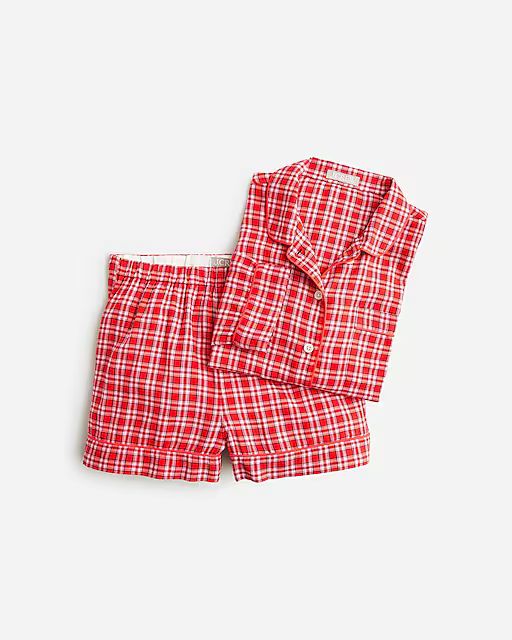 Long-sleeve pajama short set in tartan flannel | J.Crew US