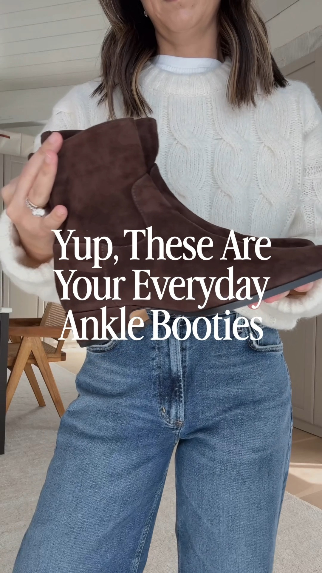 These are your everyday ankle booties. Flat, comfortable, easy to walk in! Tts. With more narrow toe-beds I like to have some room, so could go up a half size. 

Quince sweater small. Could wear the xs
Citizens of Humanity Miro jeans 25. Cut hems. Could size size. 
Steve Madden booties 5.5
J.crew bag
Celine sunglasses
Dorsey Cecilia earrings 3.4
Dorsey James necklace 15”