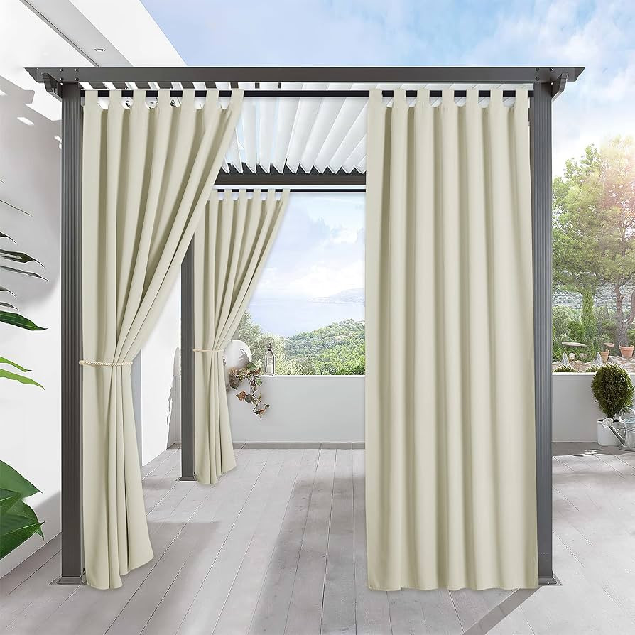 RYB HOME Outdoor Patio Curtains, Blackout Waterproof 100% Privacy Blinds Shades for Porch Beach C... | Amazon (US)