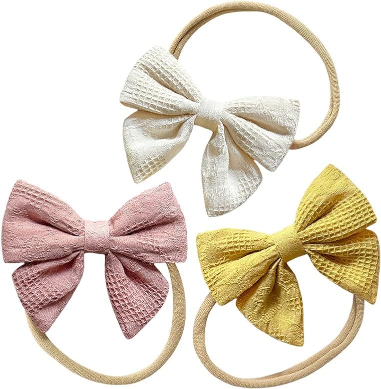 Baby Girl Super Soft Headbands and Linen Bows, Stretchy Nylon Hair bands For Newborn Infant Toddler  | Amazon (US)