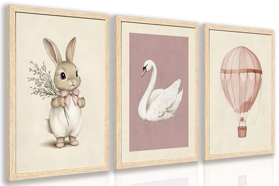 Pink Baby Girl Nursery Wall Decor Cute Bunny Wall Art Cozy Rabbit Canvas Artwork Elegant Swan Pos... | Amazon (US)