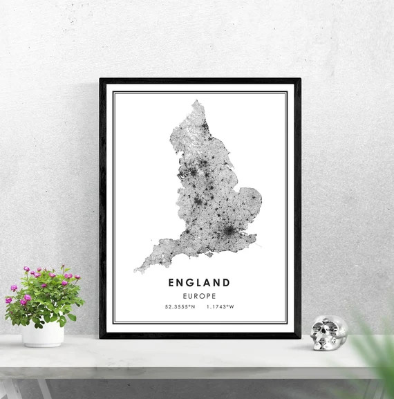 England country map print poster canvas  England United | Etsy | Etsy (US)