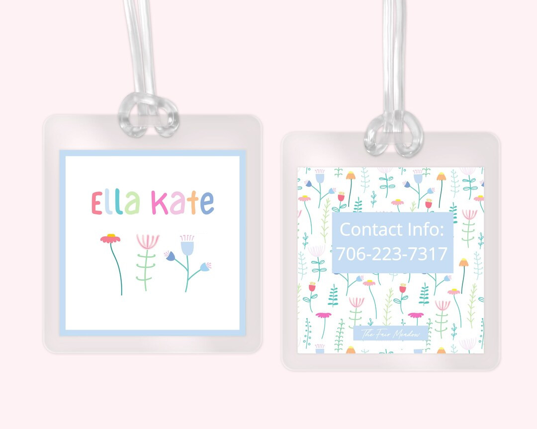 Flower Bag Tag Laminated Diaper Bag Tag Personalized Backpack Tag for Girls Baby Tag for Stroller... | Etsy (US)