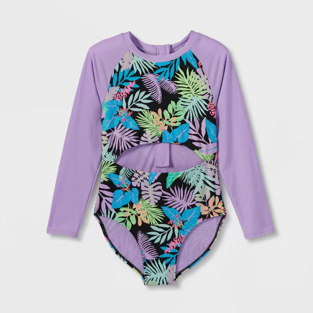 Girls' 'Just Vibing' Long Sleeve One Piece Rash Guard - art class™ | Target