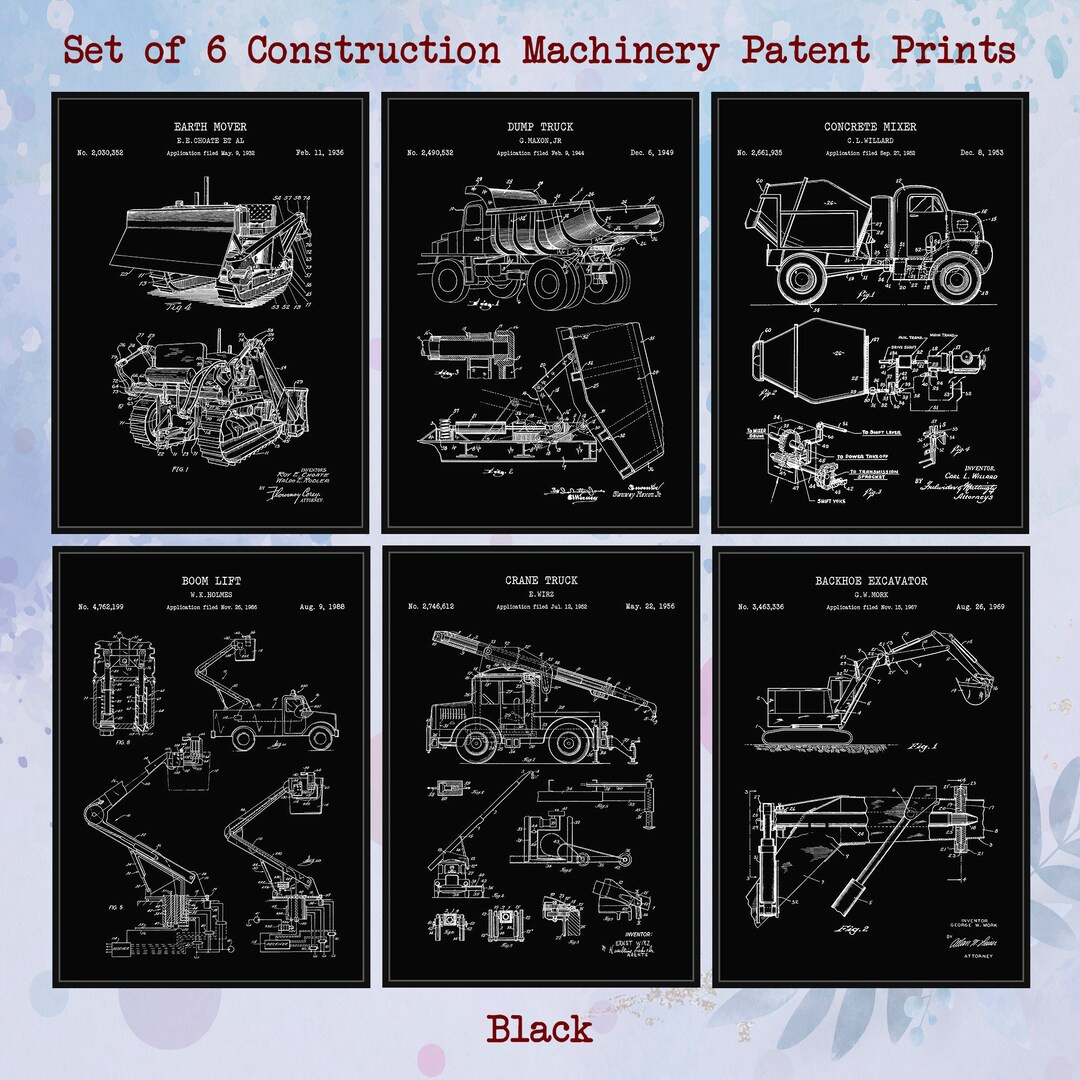 Set of 6 Vintage Construction Patent Print. Heavy Construction Vehicle Art Poster Gift. Man Cave ... | Etsy (US)