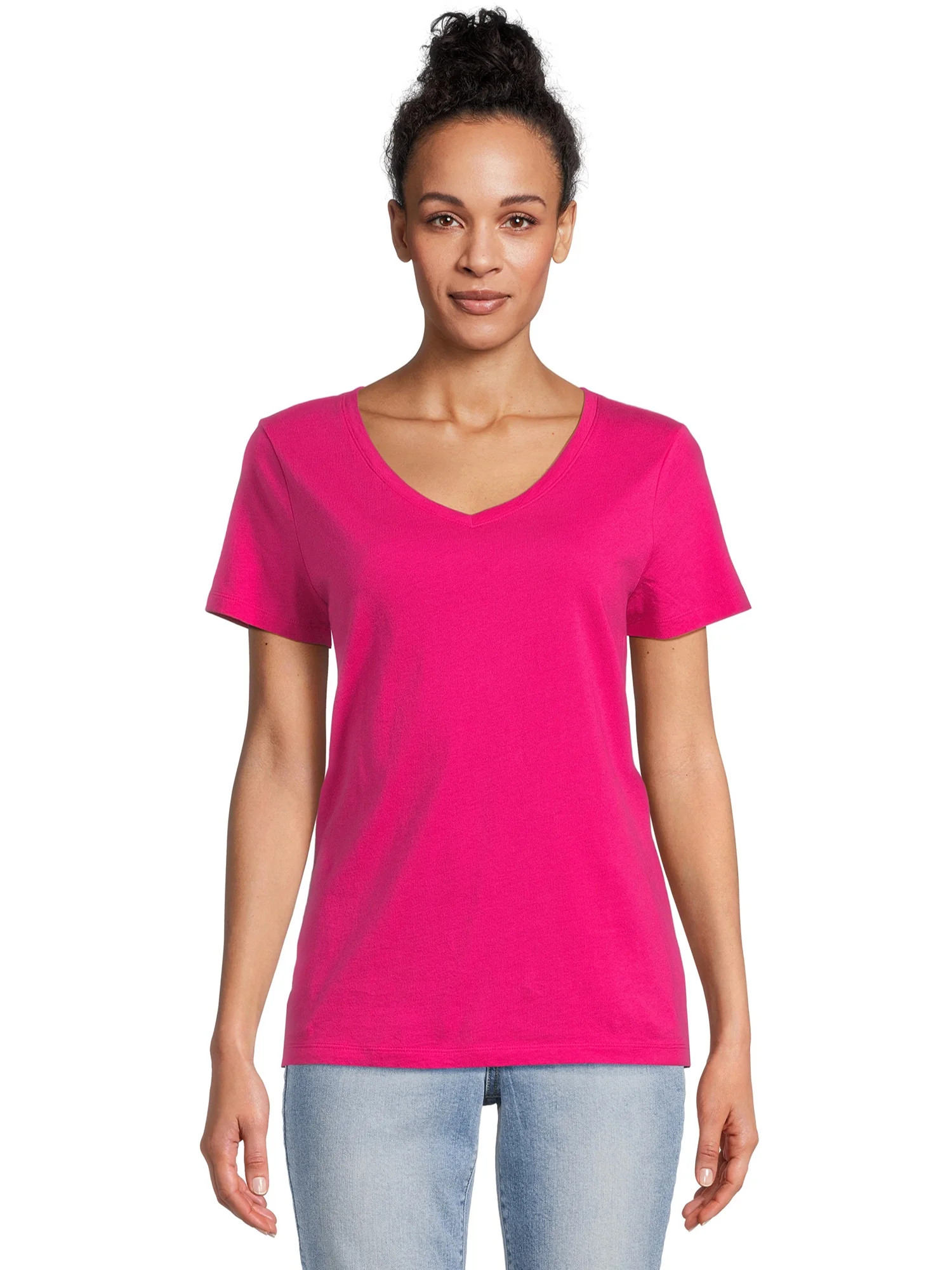 Time and Tru Women's V-Neck Tee with Short Sleeves, Sizes S-3XL | Walmart (US)