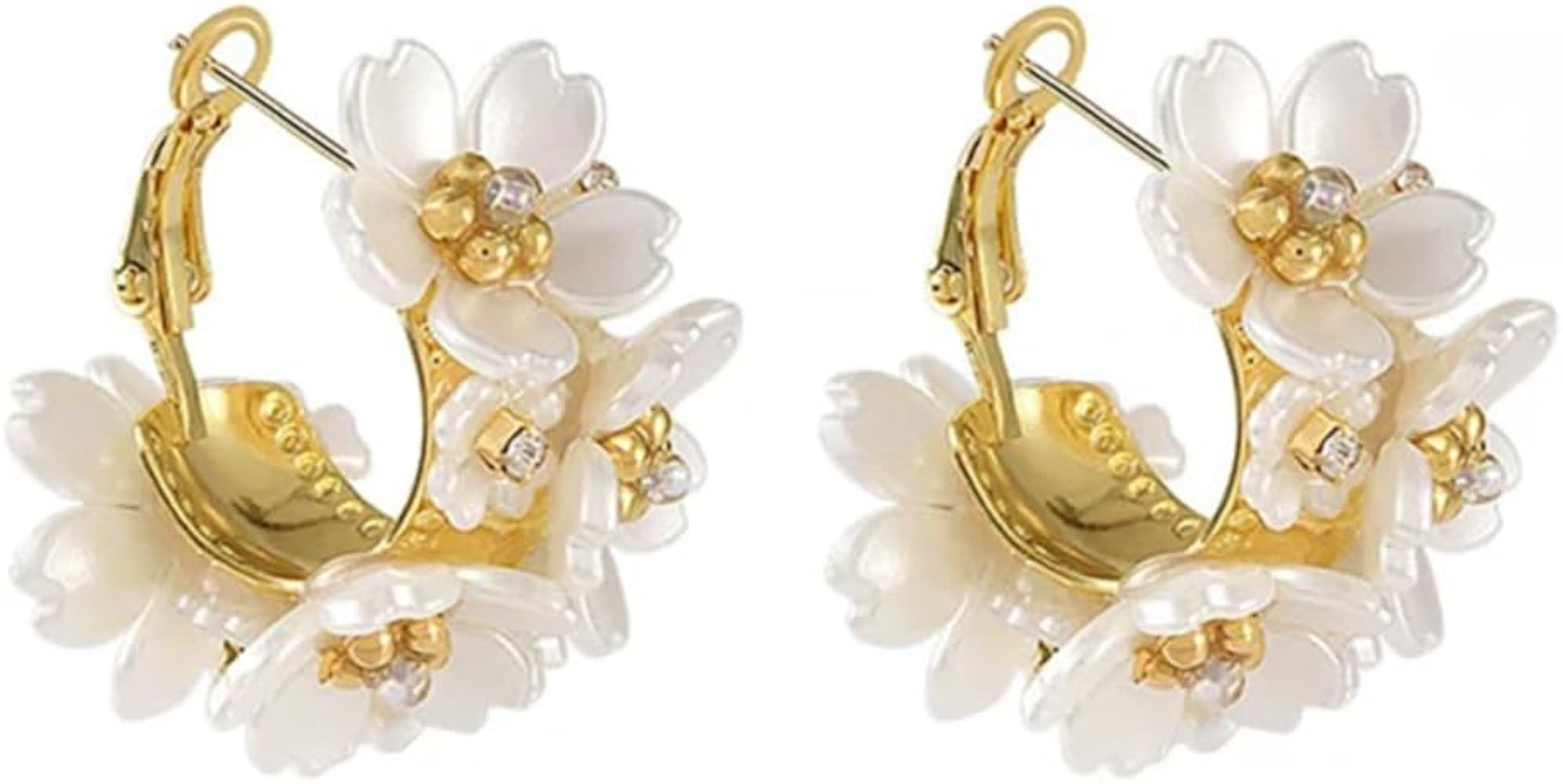 CZ Pearl Flower Huggie Hoop Earrings for Women Girls Sterling Silver Post Dainty Shell Pearl Hear... | Amazon (US)