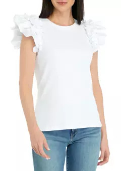 Crown & Ivy™ Women's Ribbed Flutter Sleeve Knit Top | Belk