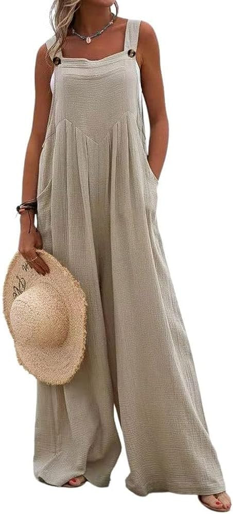 chouyatou Women's Casual Adjustable Strap Wide Leg Bib Overalls Jumpsuit with Pockets | Amazon (CA)