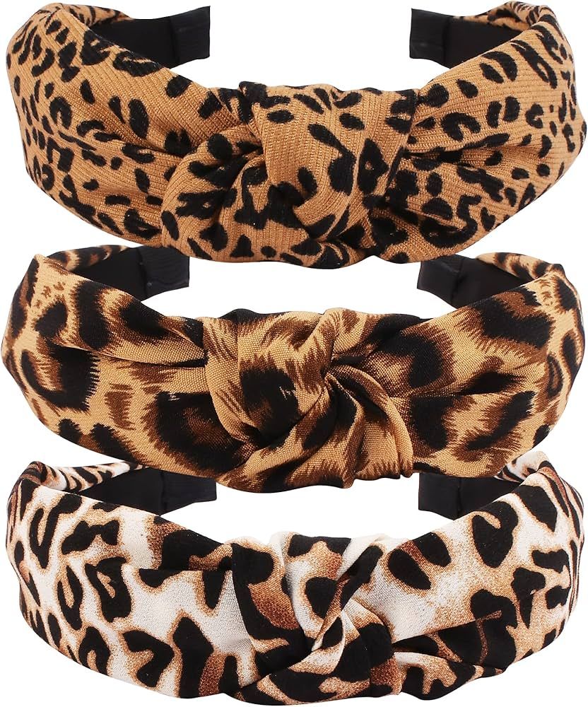 TOBATOBA Leopard Headband, 3Pcs Leopard Print Headbands for Women, Top Knot Headband for Women, C... | Amazon (US)
