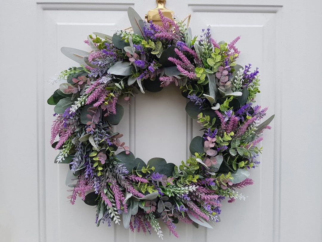 Eucalyptus and Lavender Wreath for Front Door, Year Round Wreath, Indoor Wreath, Farmhouse Wreath... | Etsy (US)