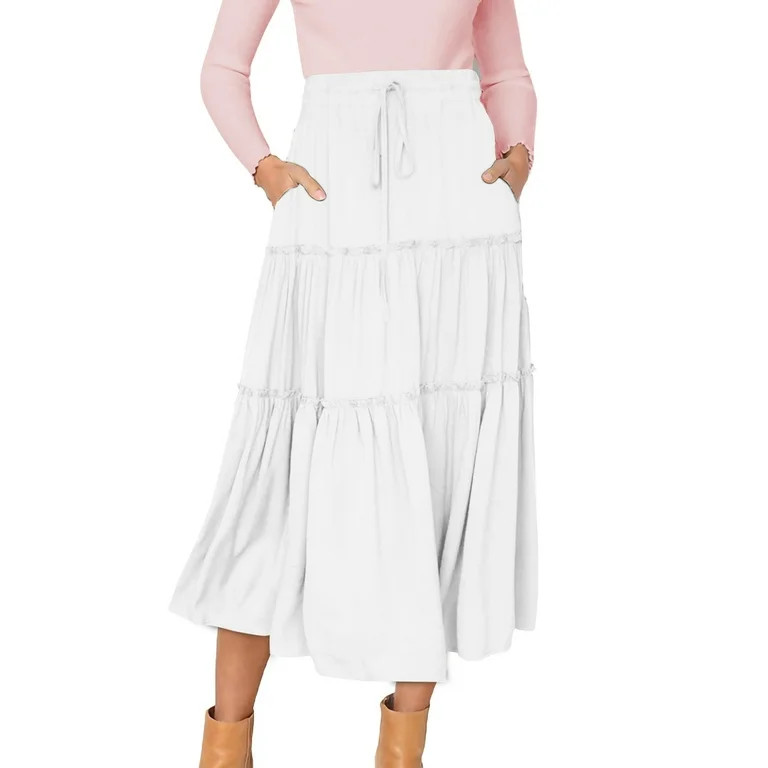 MOSHU High Waist Midi Skirt for Women A-Line Pleated Skirts with Pockets Flowy Dresses - Walmart.... | Walmart (US)