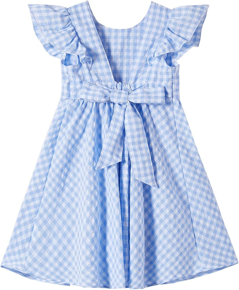Toddler Girls Lace Dress Baby Kids Tie Back Bow Pom Pom Ruffle Sleeve Backless Party Princess Dre... | Amazon (US)