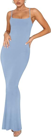 REORIA Women's Sexy Lounge Slip Long Dress Elegant Sleeveless Backless Ribbed Bodycon Maxi Dresse... | Amazon (CA)