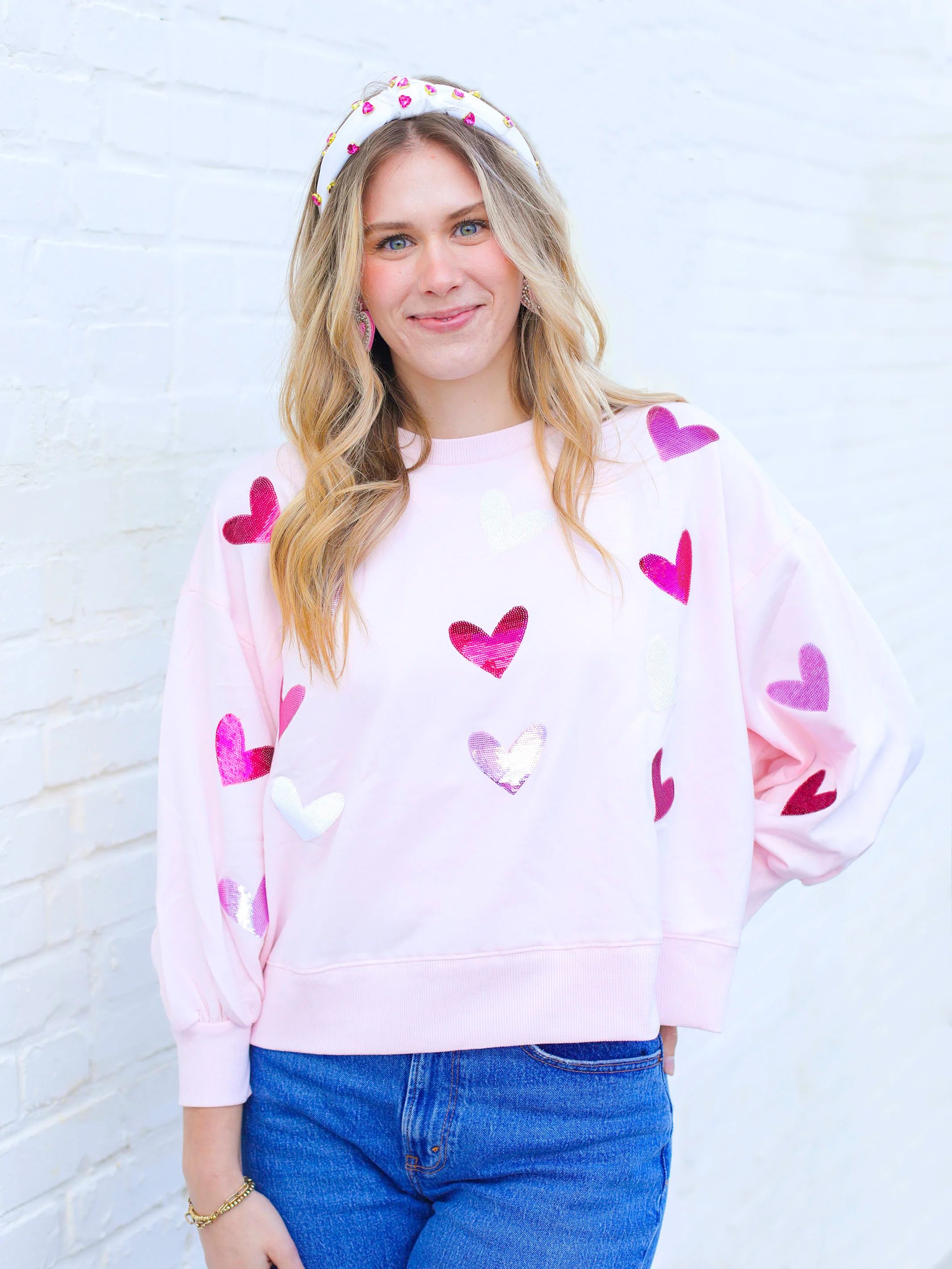 Millie Sweatshirt | Pink Sequin Hearts | Michelle McDowell