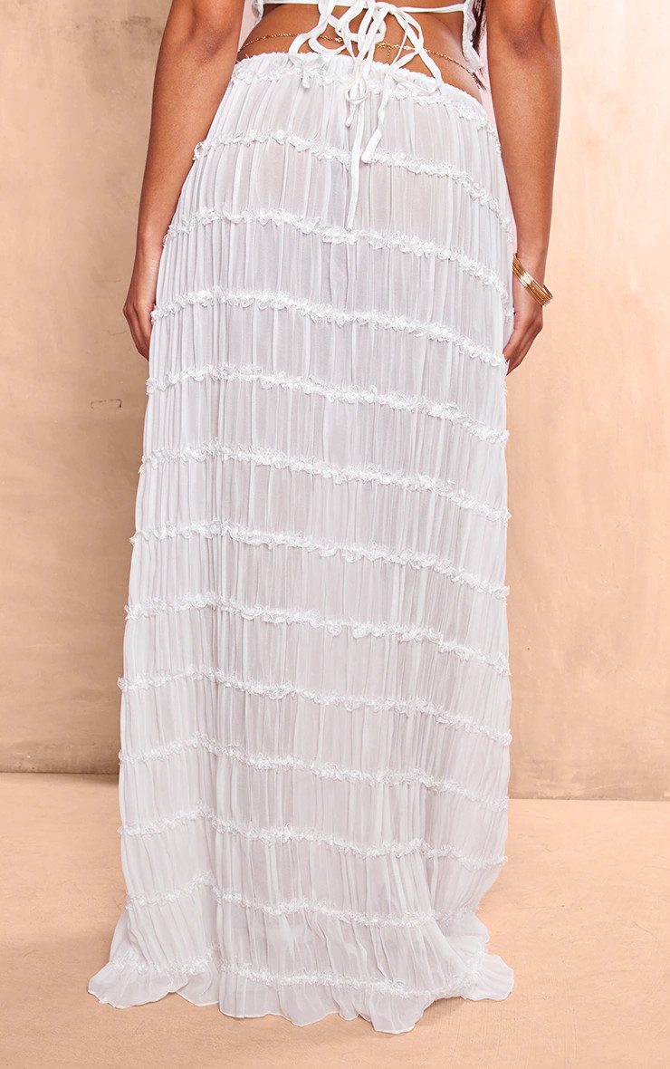 White Chiffon Ruched Frill Tiered Maxi Skirt | Co-ords | PrettyLittleThing UK