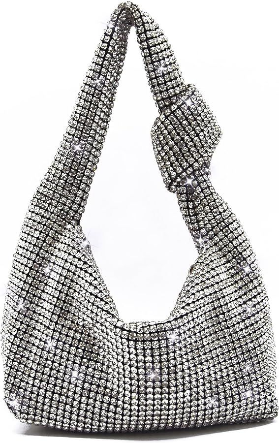 Miuco Women Knotted Handbag Sparkly Rhinestone Hobo Dumpling Bag Diamond Glitter Evening Clutch P... | Amazon (US)