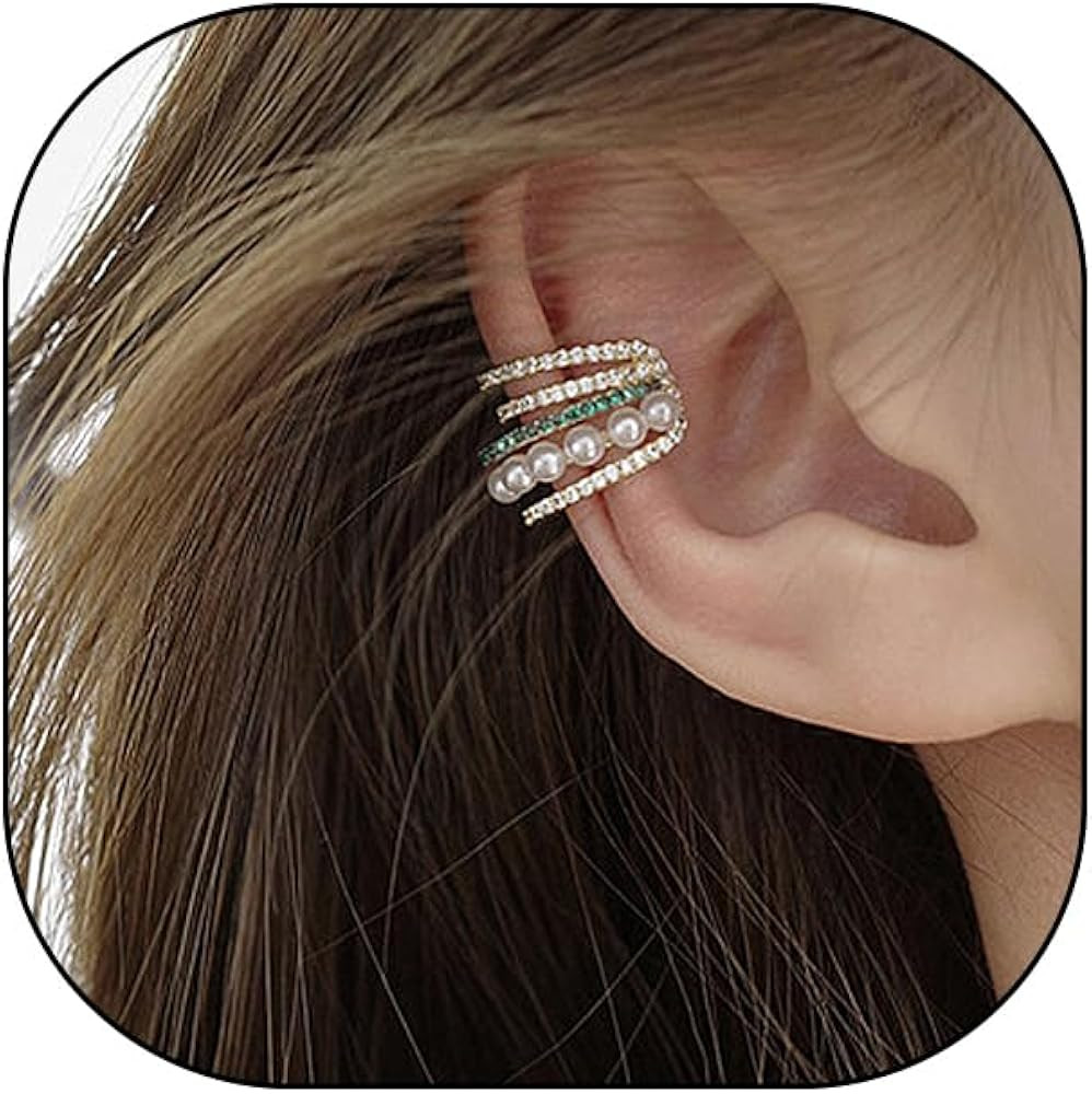 Dainty Gold Pearl Crystal Ear Cuff Earring for Women,Glitter Bling Sparkly Cubic Zirconia Multila... | Amazon (US)