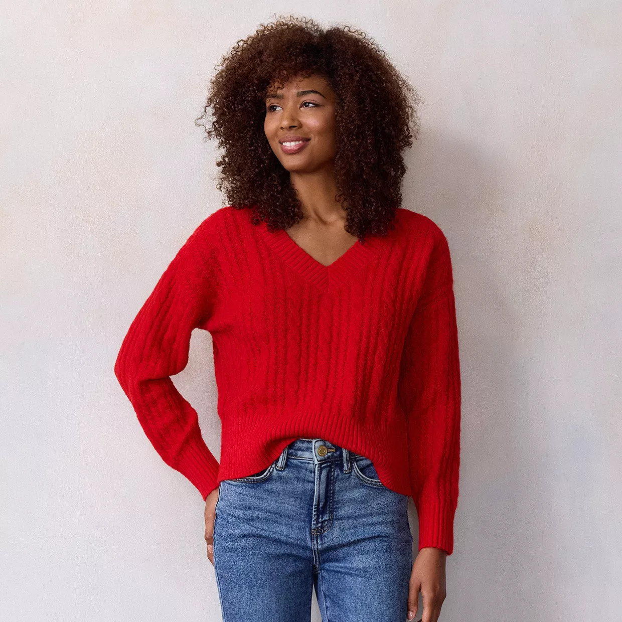 Women's LC Lauren Conrad V-Neck Cable Pullover Sweater | Kohl's