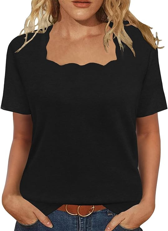 JomeDesign Womens Tops Casual Dressy Short Sleeve Tunic Shirts Summer Square Neck Fashion Tees Lo... | Amazon (US)