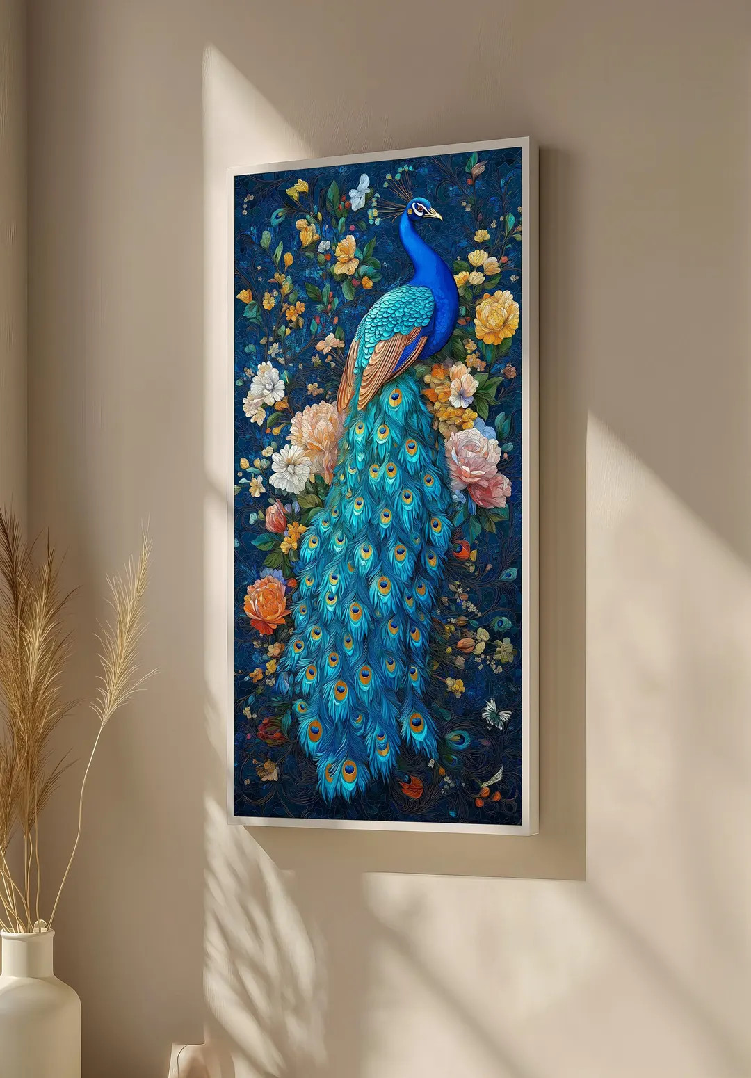 Vibrant Blue Peacock Canvas Painting – Stunning Floral Art Gift for Nature and Home Decor Lover... | Etsy (US)