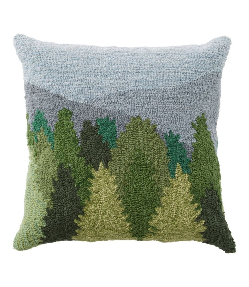 Indoor/Outdoor Hooked Pillow, Mountain Scene | L.L. Bean