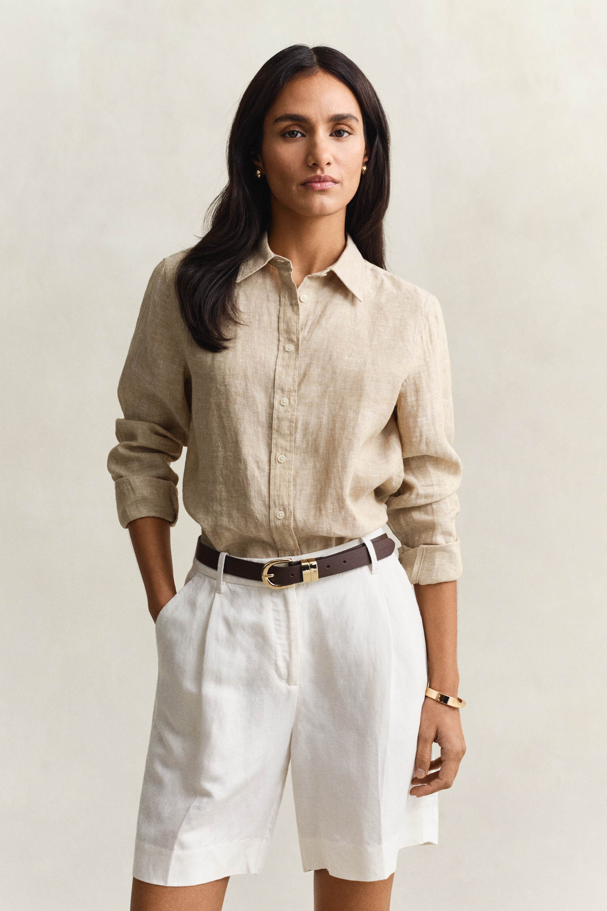 GANT Women Regular Fit Linen Shirt (38) OAT BEIGE | Gant