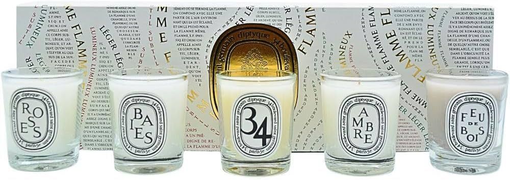 Diptyque Set of 5 Mini Signature Candles Holiday Gift Set:: Baies (Berries), Roses, 34 Boulevard ... | Amazon (US)