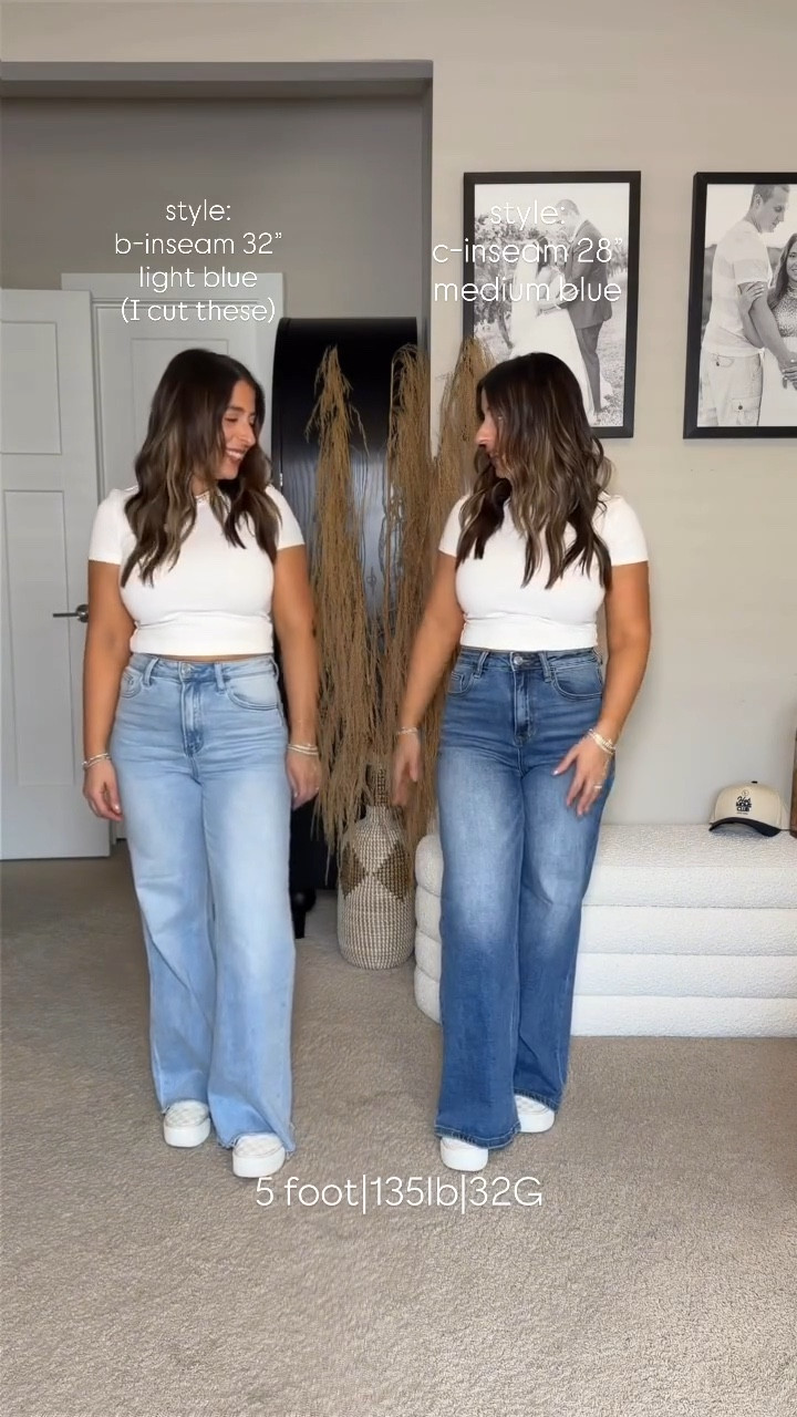 Forever a jeans and tee girl and these viral Amazon jeans are a 100% hit! I am in love with how soft and comfy they are and hello, so you see the booty!!? I love both colors, and they both look perfect with one of my favorite smoothjnt tees from Aerie. Complete the look with the most adorable neutral checkered vans that have a platform to add to my 5’ height! 
Casual mom outfit, wide leg stretchy jeans, full bust friendly white crew neck tee 

#LTKMidsize #LTKmomlife #LTKPetite