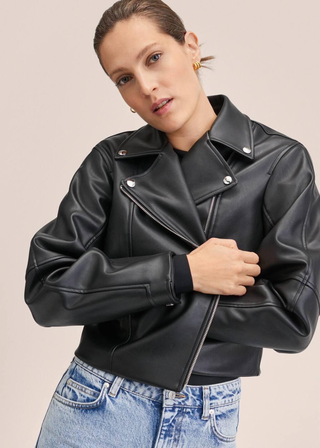 Leather-effect biker jacket | MANGO (US)