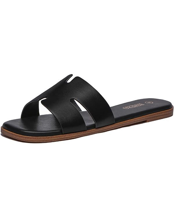 Women's Dressy Flat Sandals Comfortable Slip On Leather Slide Sandals | Amazon (US)