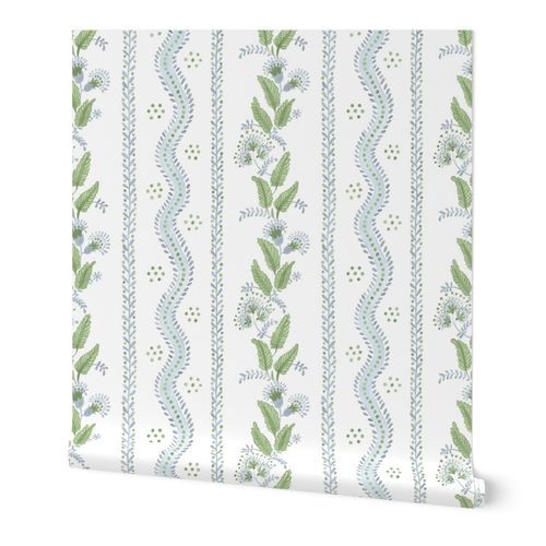 Soft Blue and greens on white | Spoonflower