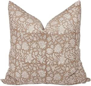 Floral Block Print Pillow Cover in Pastel and Ivory for Home Decor, Throw Pillow Case/Cover, Indo... | Amazon (US)