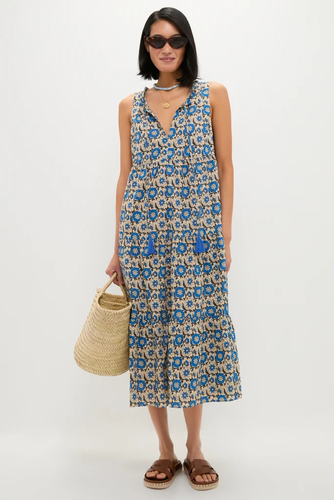 Sapphire Gingham Embroidered Sleeveless Salty Paloma Caftan | Tuckernuck (US)