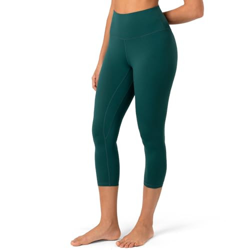 YUNOGA Women's Ultra Soft High Waist Seamless Tummy Control Yoga Capris 21" Inseam Leggings (M, Black Green) | Amazon (US)