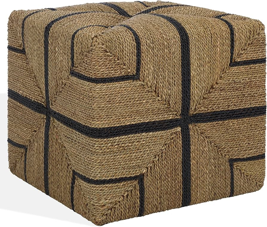 SAFAVIEH Couture Collection - Liatasha Natural & Black Woven Seagrass Square Ottoman, Fully Assem... | Amazon (US)