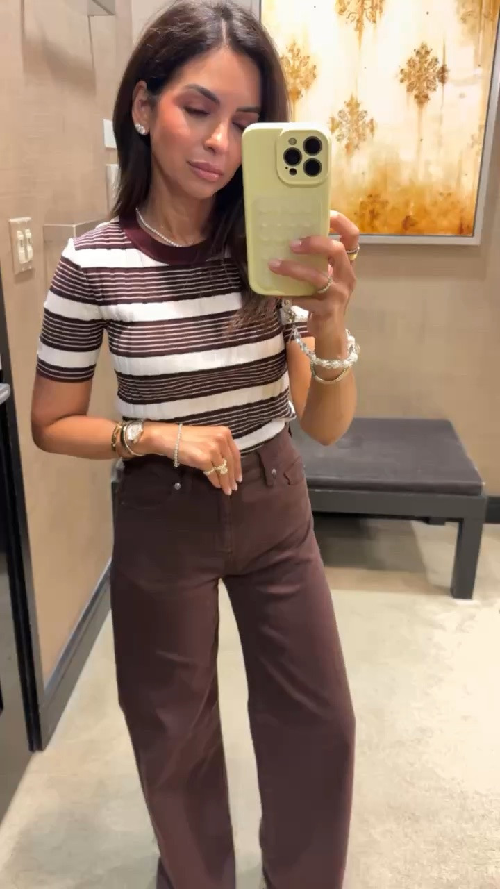 Fun monochromatic look! I’m an XS in the shirt and a 24 in the denim.