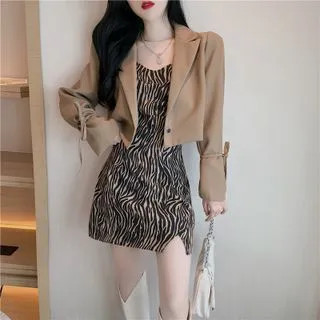 Spaghetti Strap Zebra Print Dress / Blazer | YesStyle Global