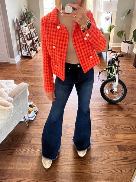 Monday #dopaminedressing outfit . 🧡🧡🧡 The color of  this blazer is gorgeous in person and perfect for spring. There are matching high waisted shorts purchased separately to wear as a set or apart. Both are on sale now. #vicidolls

#LTKfit #LTKsalealert #LTKSeasonal